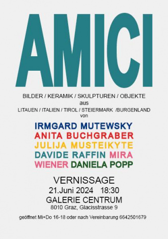 Plakat der Ausstellung in allen Farben Schriftzug AMICI