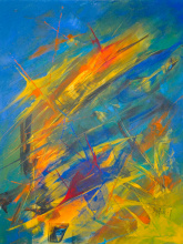 abstrakte Malerei in Gelb- und Blautönen