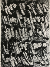 Monoprint:  schwarz, weiß  abstrahiertes Schriftbild